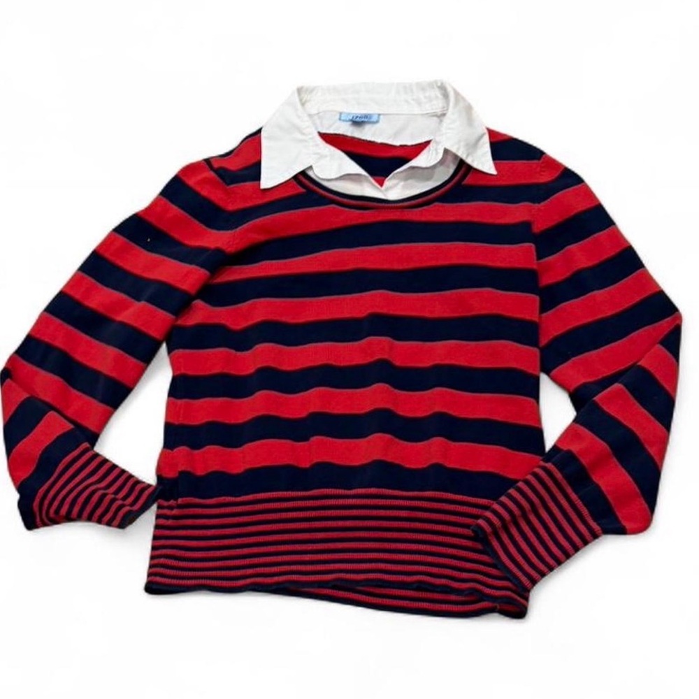 Vintage IZOD Women's Rugby‎ Sweater Japan Made 1989–1991 Red Navy Collared M/L